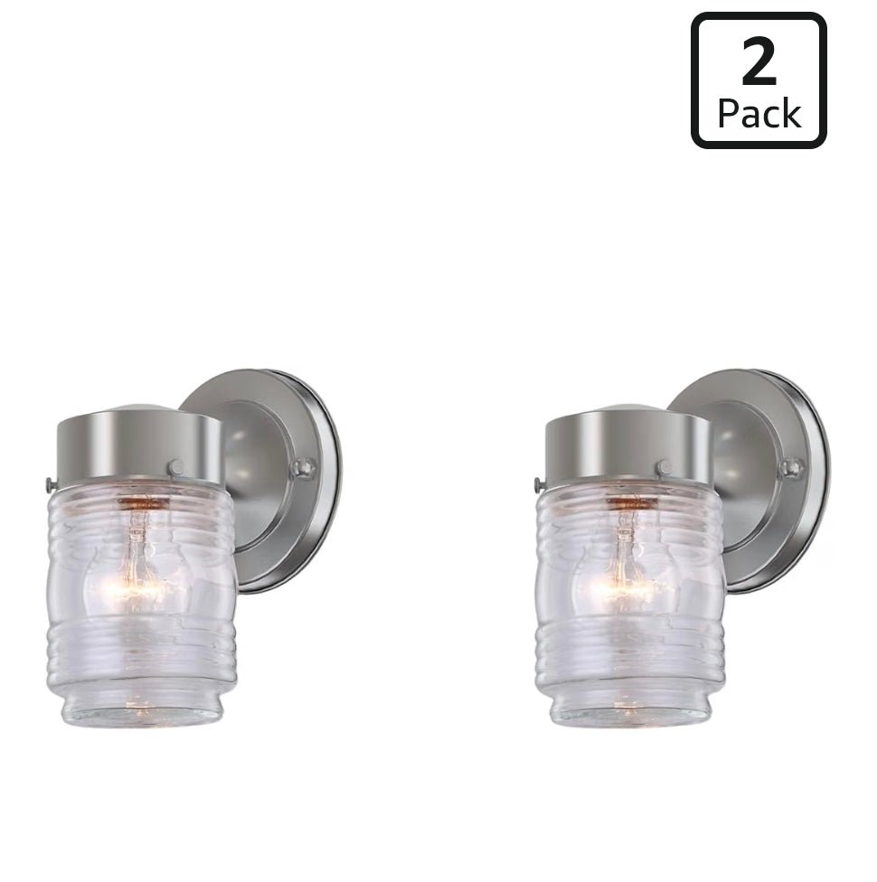 Brushed Nickel Outdoor Wall Lights - Weather Resistant Porch Lighting Fixture - Horizon Endless