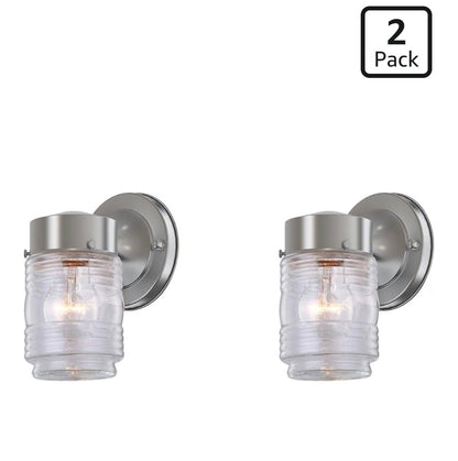 Brushed Nickel Outdoor Wall Lights - Weather Resistant Porch Lighting Fixture - Horizon Endless