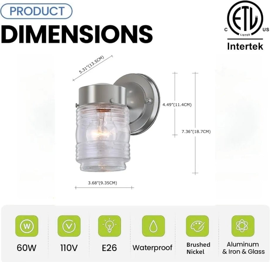 Brushed Nickel Outdoor Wall Lights - Weather Resistant Porch Lighting Fixture - Horizon Endless