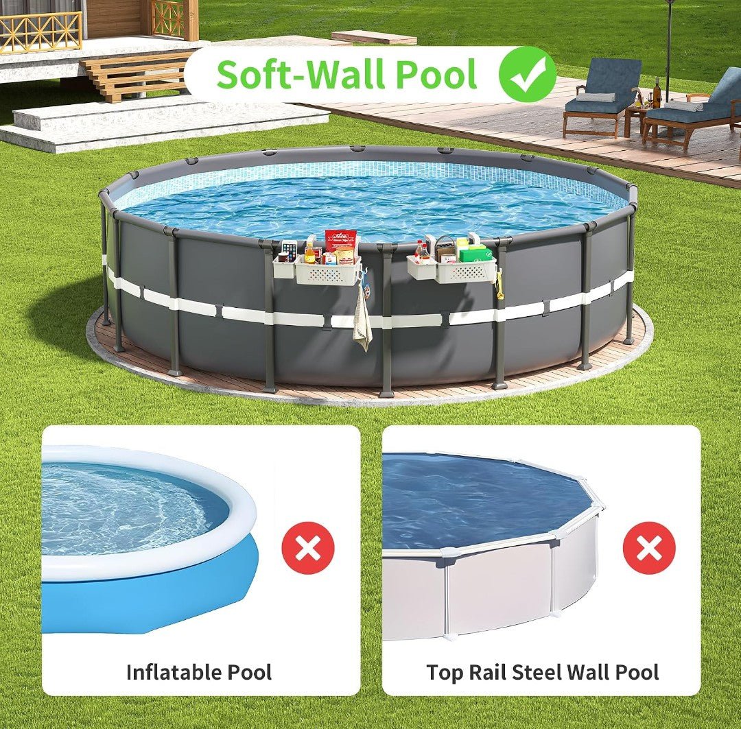 2-Pack Poolside Storage Baskets with Cup Holders for Above Ground Pools – Grey - Horizon Endless