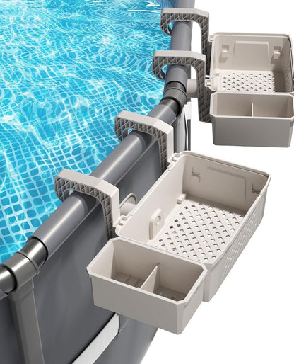 2-Pack Poolside Storage Baskets with Cup Holders for Above Ground Pools – Grey - Horizon Endless