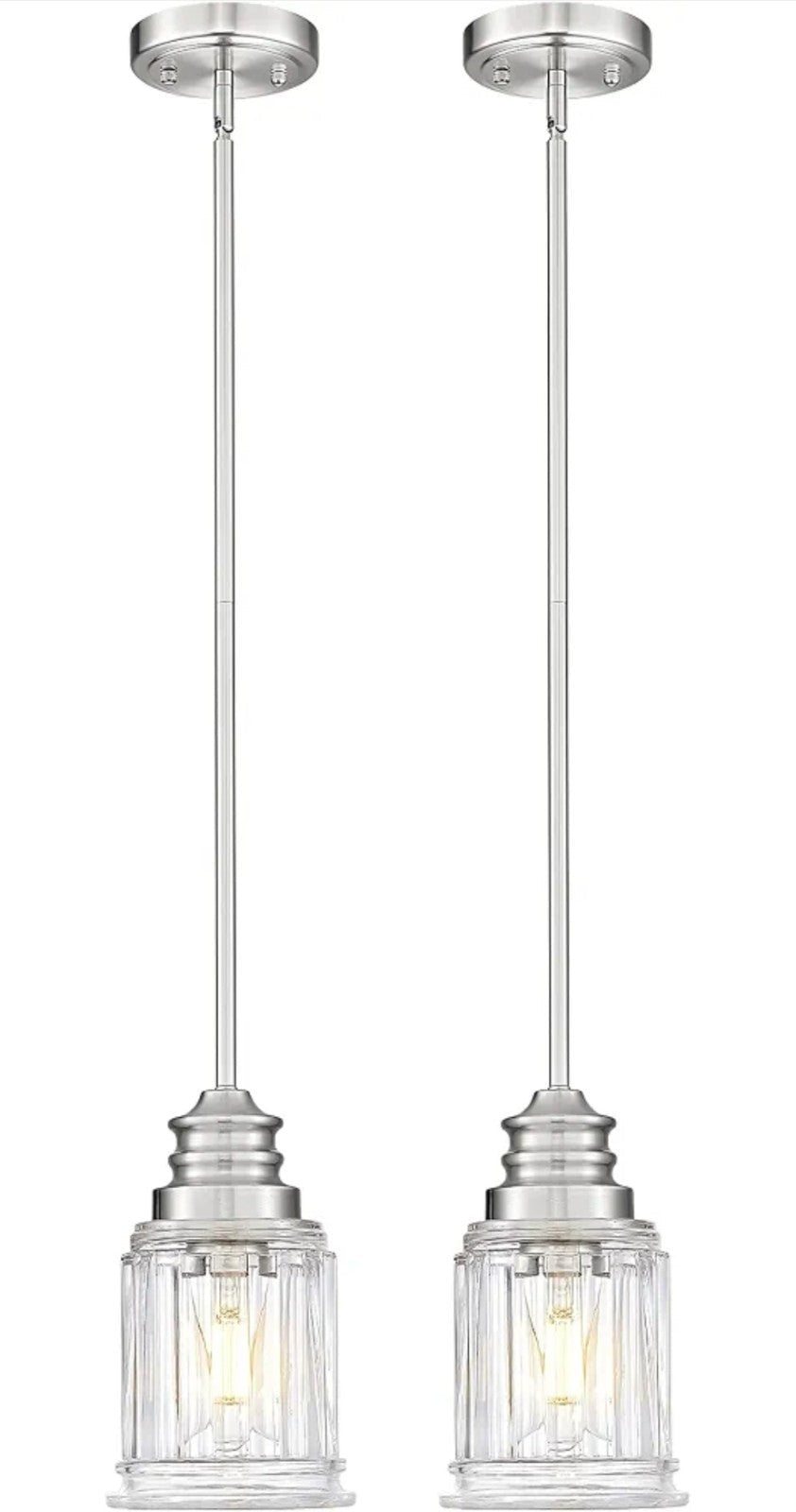 2 Packs Farmhouse Pendant Light Fixtures, 1-Light,Bell-Shaped Fluted Clear Glas - Horizon Endless