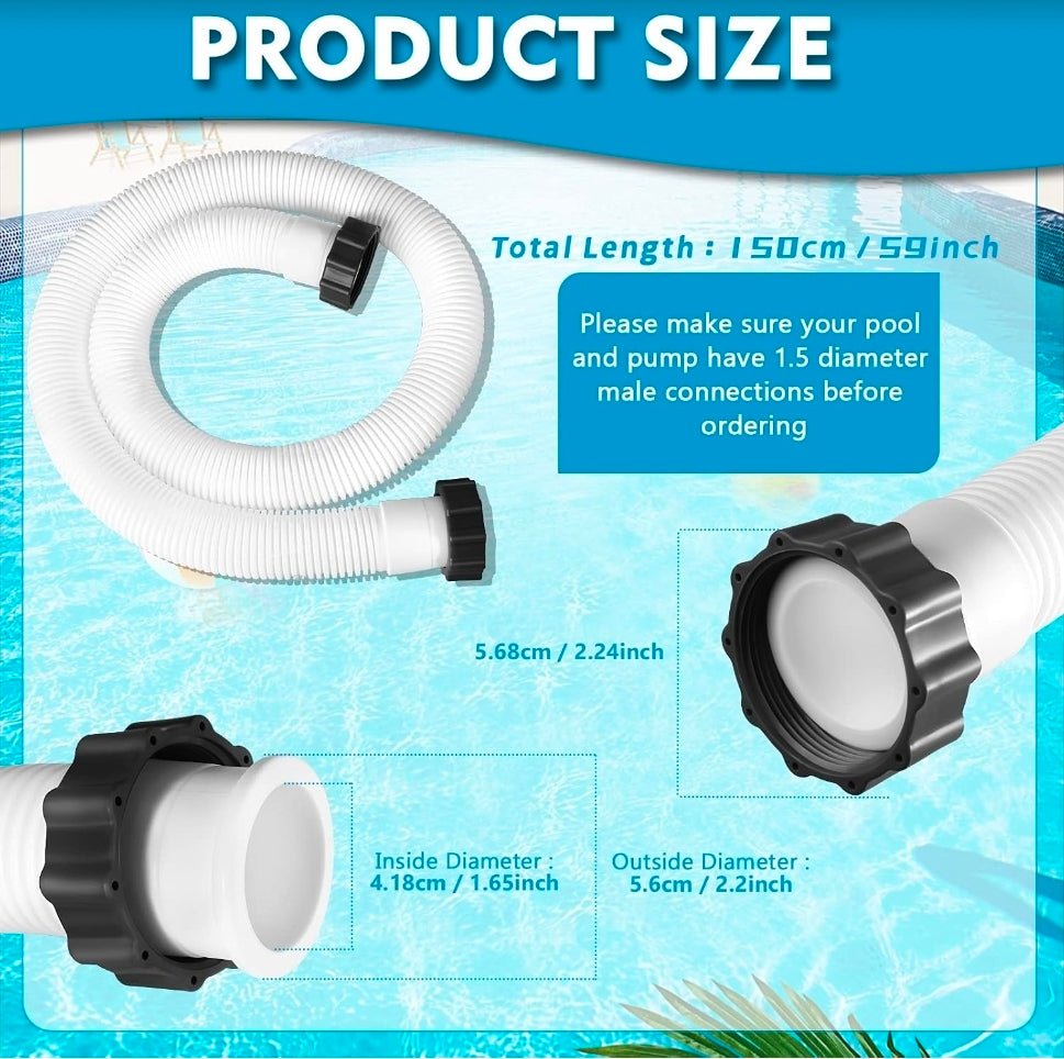 2 Pcs Pool Hoses for Above Ground Pools 1 1/2 Inch Diameter 59" Long Pool Pump Hose Replacement Filter Pump Hose Accessories - Horizon Endless