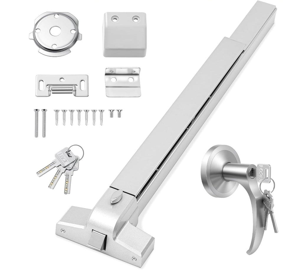 Heavy Duty Silver Push Bar Panic Exit Device Set with Lever Handle - Commercial Emergency Hardware - Horizon Endless