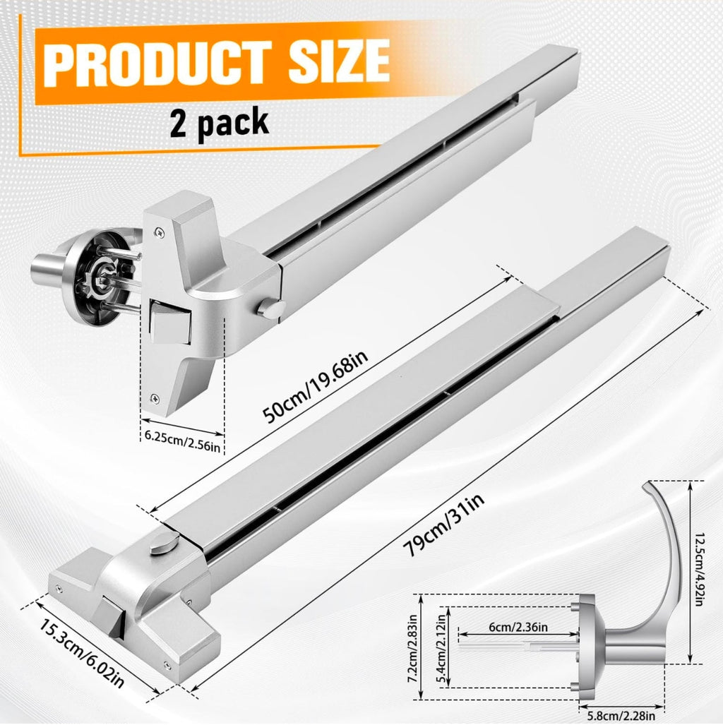 Heavy Duty Silver Push Bar Panic Exit Device Set with Lever Handle - Commercial Emergency Hardware - Horizon Endless