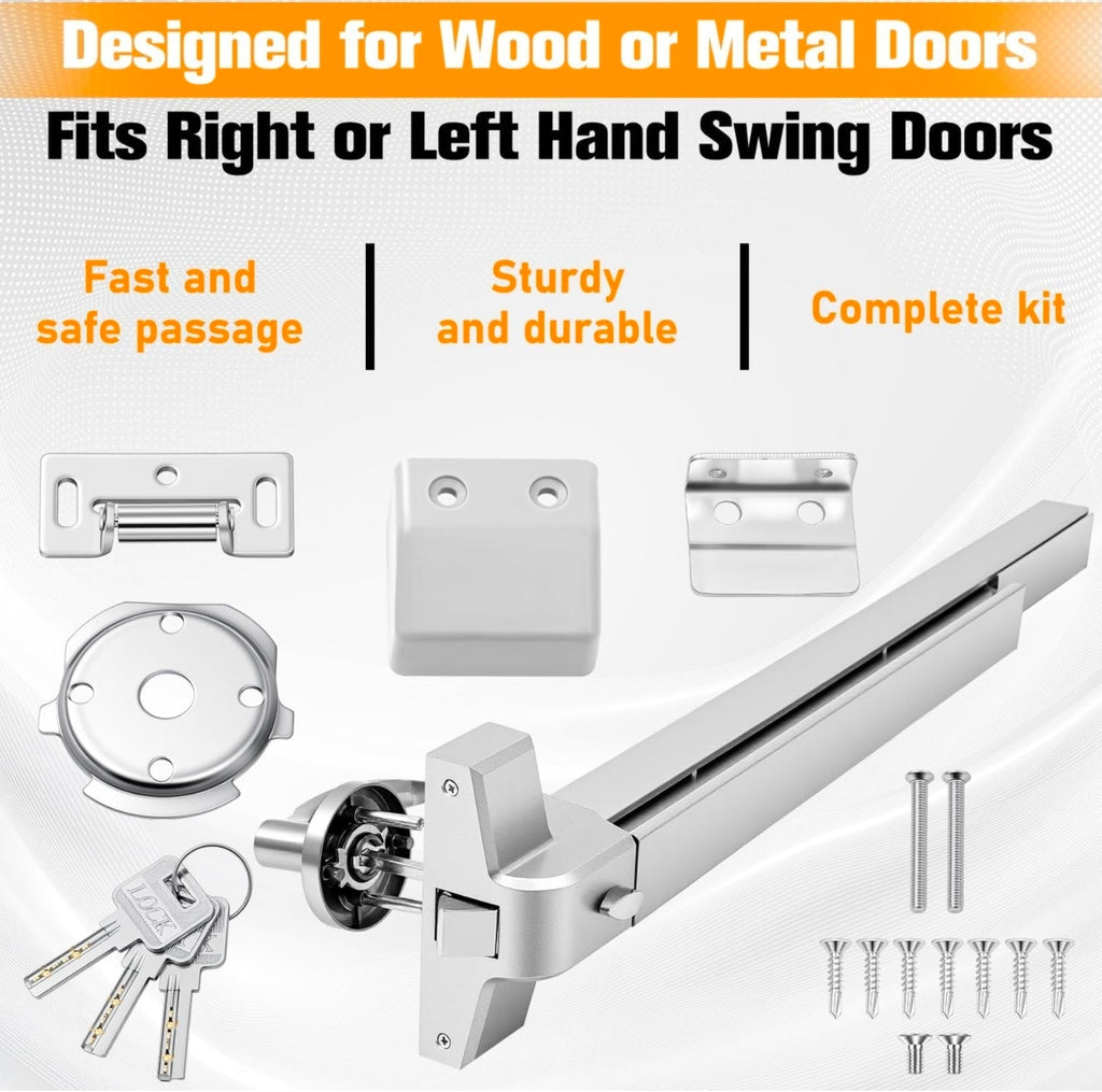 Heavy Duty Silver Push Bar Panic Exit Device Set with Lever Handle - Commercial Emergency Hardware - Horizon Endless
