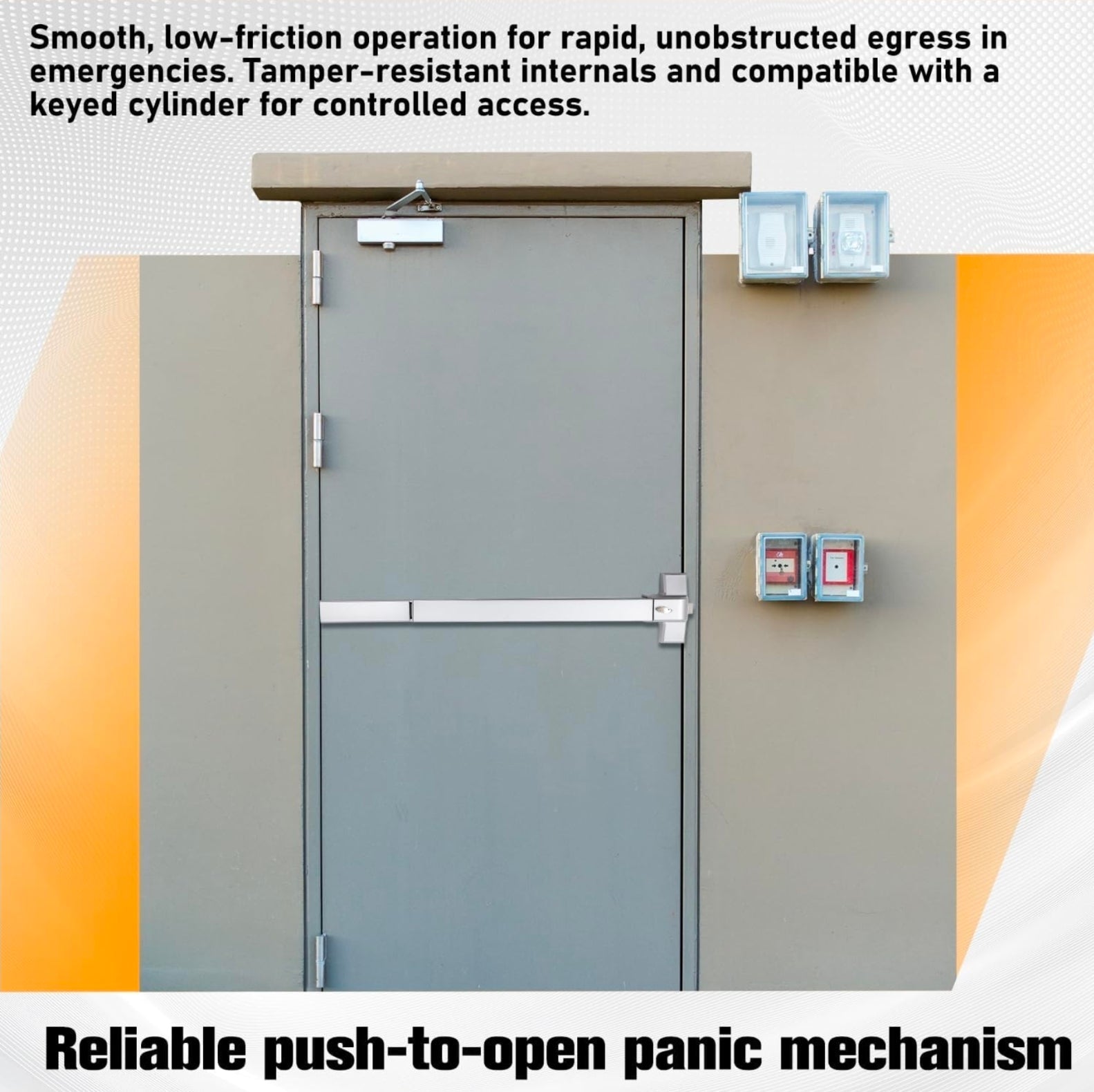 Heavy Duty Silver Push Bar Panic Exit Device Set with Lever Handle - Commercial Emergency Hardware - Horizon Endless