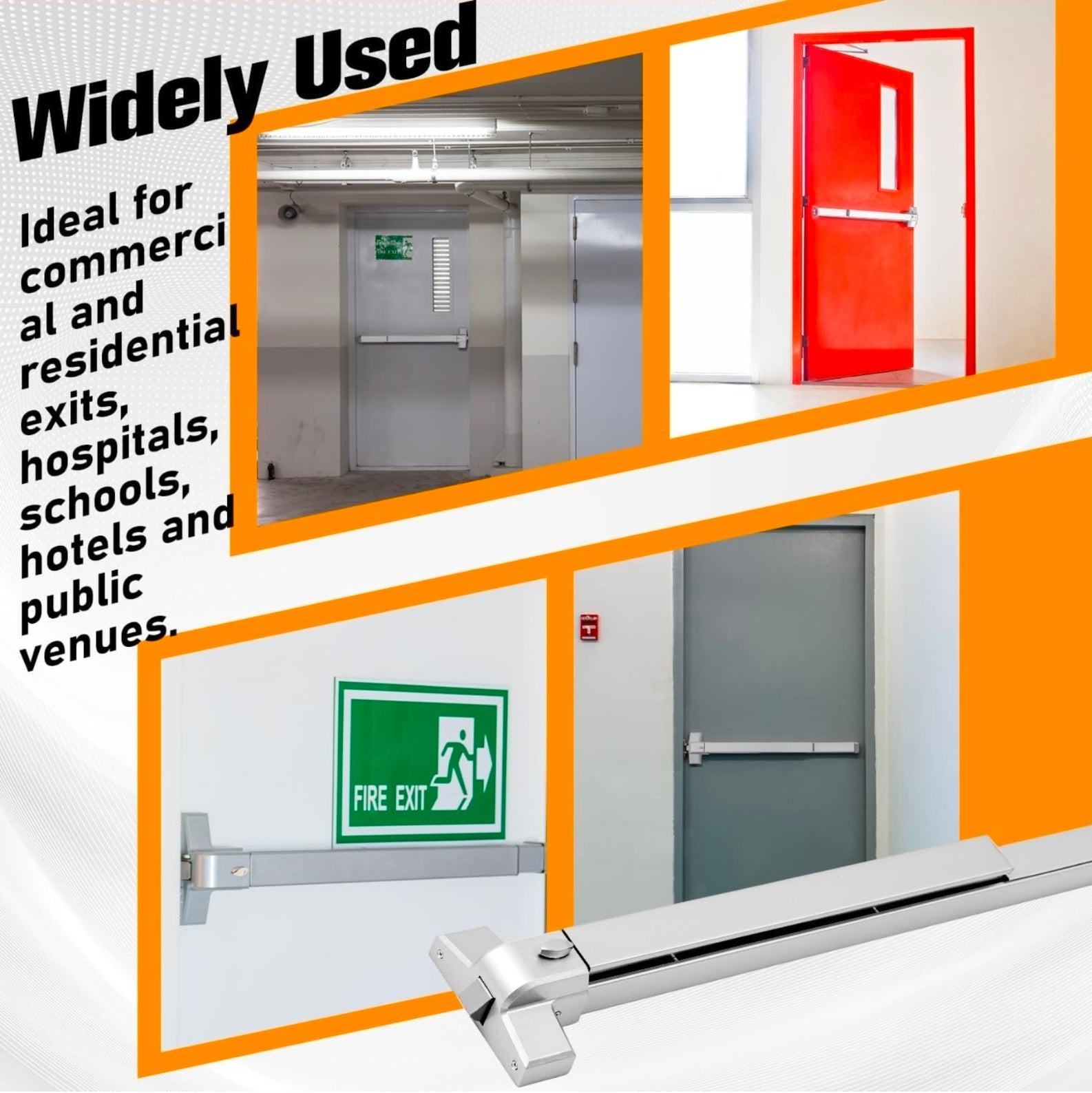 Heavy Duty Silver Push Bar Panic Exit Device Set with Lever Handle - Commercial Emergency Hardware - Horizon Endless