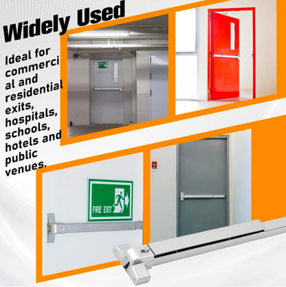 Heavy Duty Silver Push Bar Panic Exit Device Set with Lever Handle - Commercial Emergency Hardware - Horizon Endless