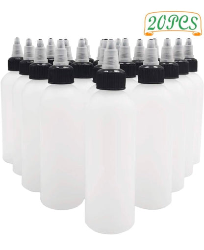 20-Pack 4oz/120ml Plastic Boston Squeeze Bottles with Twist Top Cap White LDPE Bottles for Liquids, Inks, Oils, Crafts, Kitchen, Household - Horizon Endless
