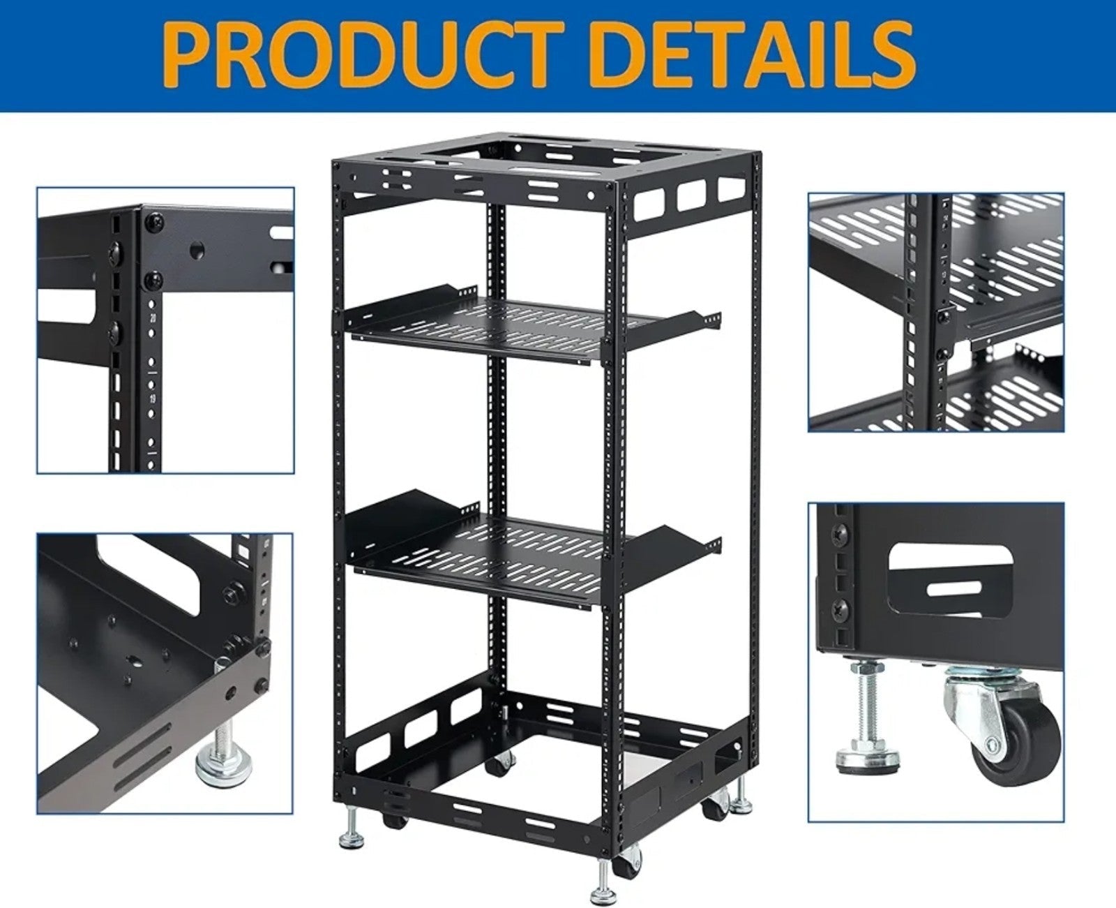 20U Open Frame Network Rack for IT & AV Gear, AV Rack Floor Standing or Wall Mou - Horizon Endless