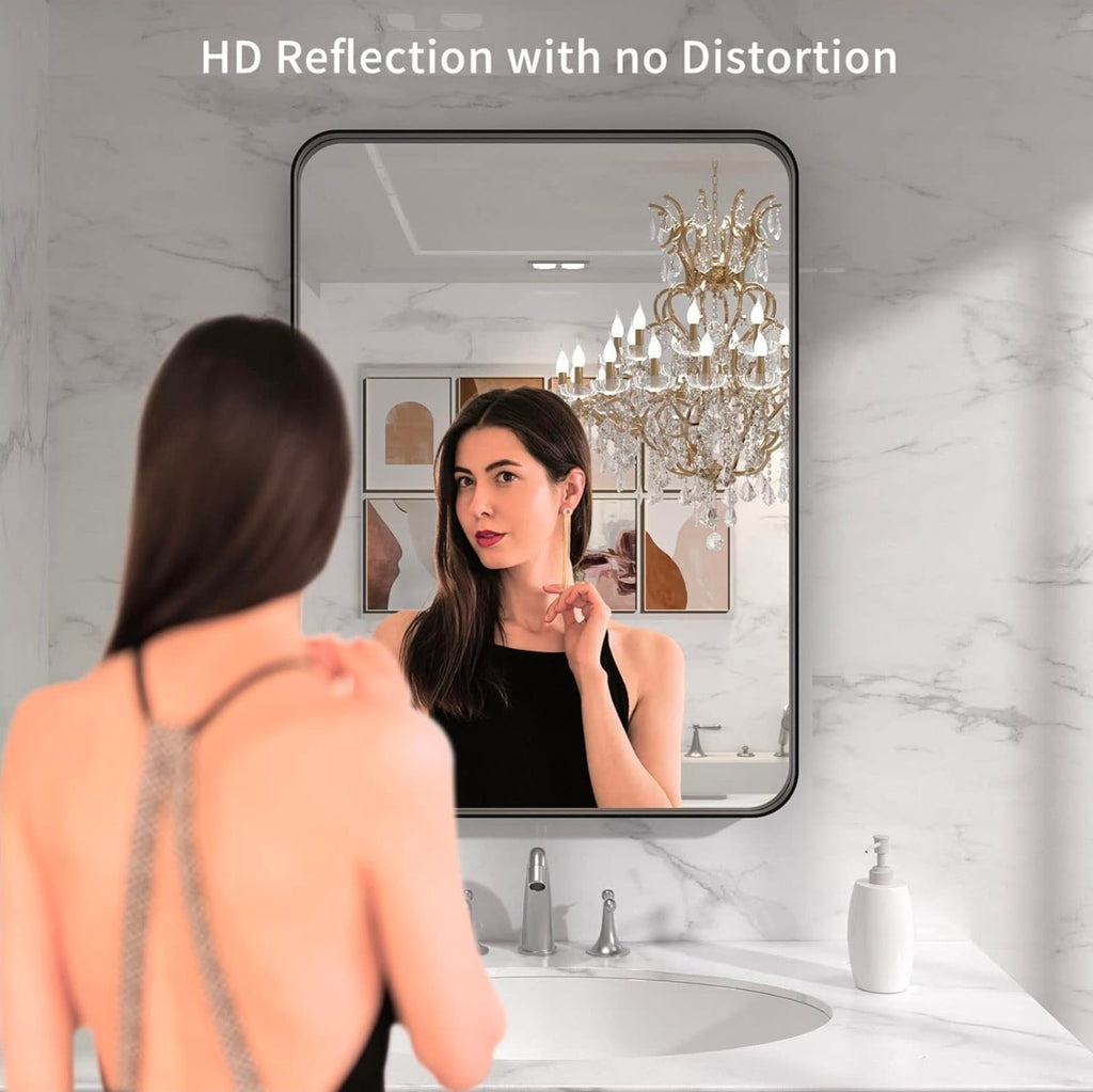 Matte Black Metal Framed Bathroom Mirror, Anti-Rust Vanity Mirror - 22X30 Inch - Horizon Endless