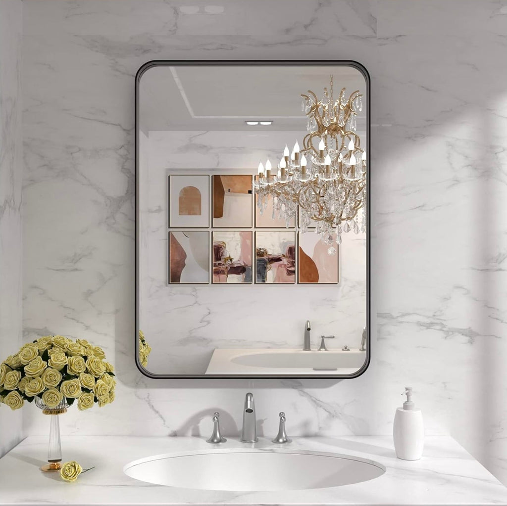 Matte Black Metal Framed Bathroom Mirror, Anti-Rust Vanity Mirror - 22X30 Inch - Horizon Endless