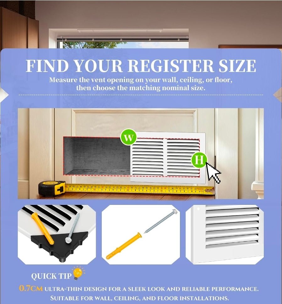 24x8 Steel Return Air Grille, HVAC Vent Cover, 0.7cm Overall Depth Fits 24"W x 8"H Duct Opening, Wall & Ceiling, Outer 25.75"W x 9.75"H - Horizon Endless