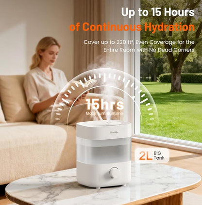 2L Ultrasonic Cool Mist Humidifier for Bedroom & Baby Nursery – 20dB Quiet, Dual Nozzles, Auto Shut-Off, White - Horizon Endless