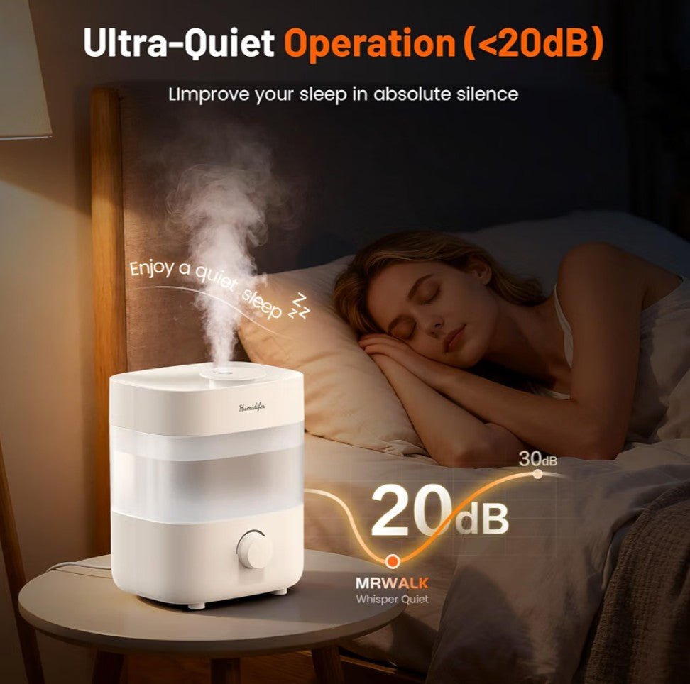 2L Ultrasonic Cool Mist Humidifier for Bedroom & Baby Nursery – 20dB Quiet, Dual Nozzles, Auto Shut-Off, White - Horizon Endless