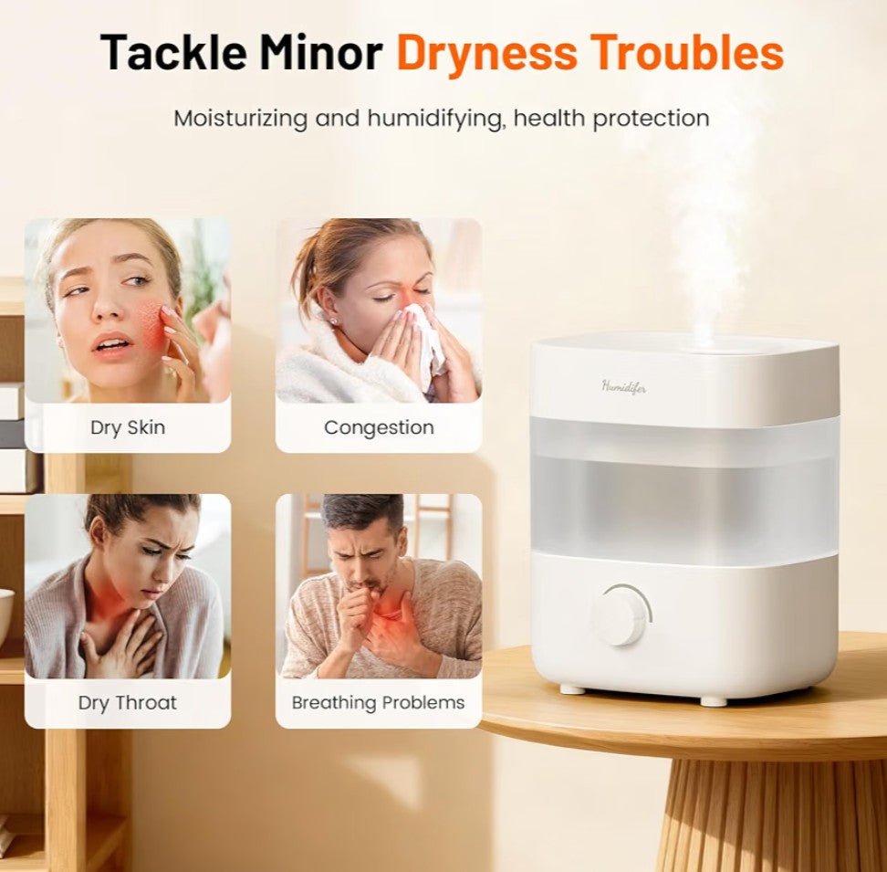 2L Ultrasonic Cool Mist Humidifier for Bedroom & Baby Nursery – 20dB Quiet, Dual Nozzles, Auto Shut-Off, White - Horizon Endless