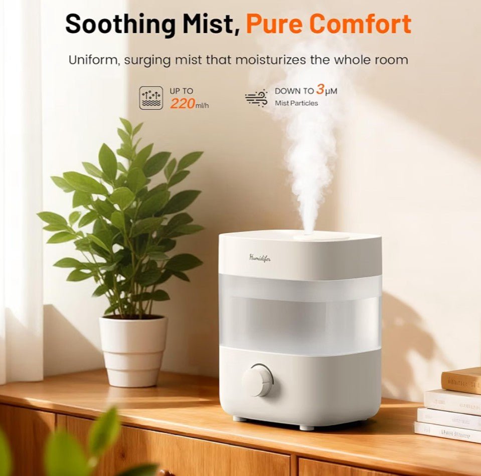 2L Ultrasonic Cool Mist Humidifier for Bedroom & Baby Nursery – 20dB Quiet, Dual Nozzles, Auto Shut-Off, White - Horizon Endless