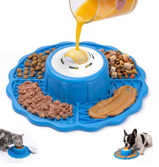 3-in-1 Slow Feeder Dog Bowl with Lick Mat & Rolling Lick Ball | 10oz Silicone Enrichment Feeder for Kibble, Treats & Wet Food - Horizon Endless