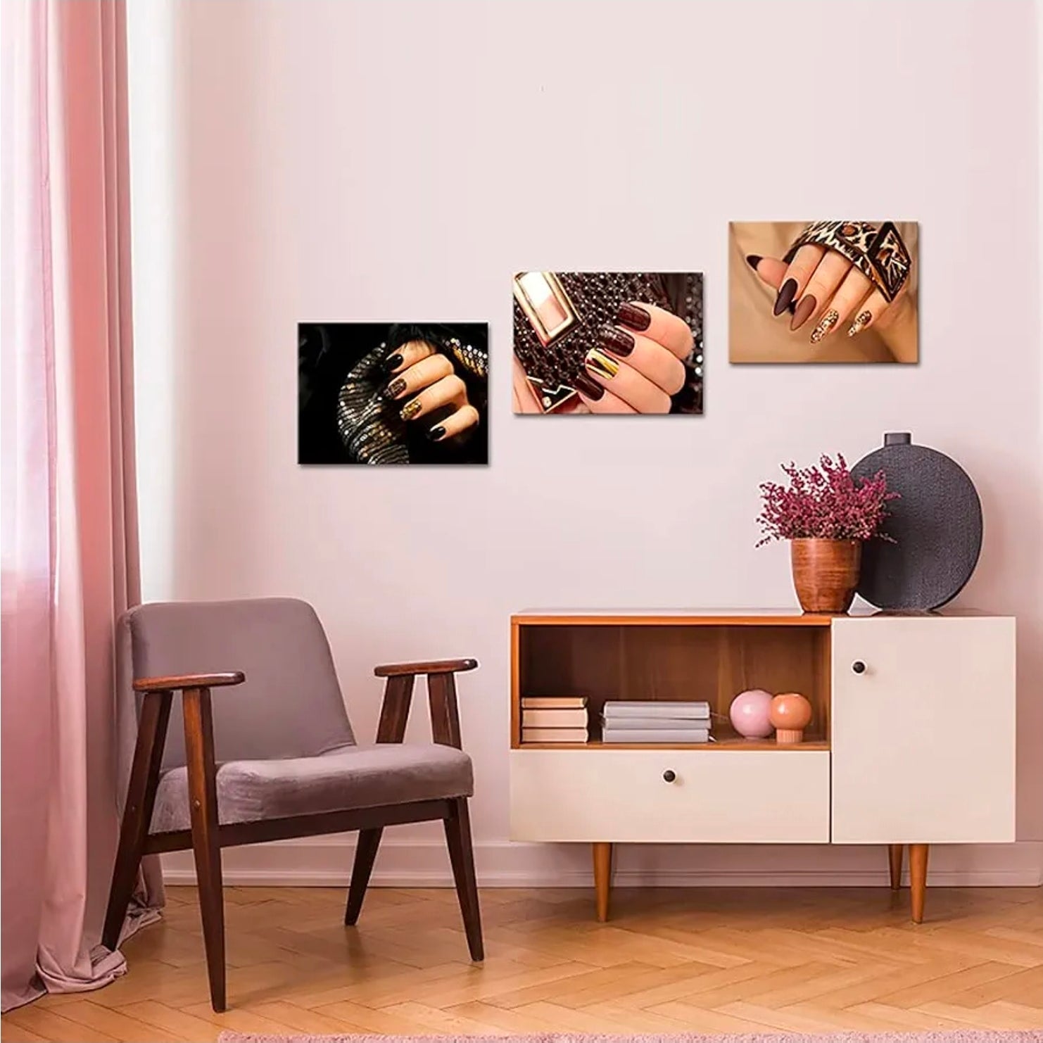 3-Piece Modern Canvas Wall Art Fashion Woman Leopard Print Nail Spa Makeup Manicure Poster Decor - Horizon Endless
