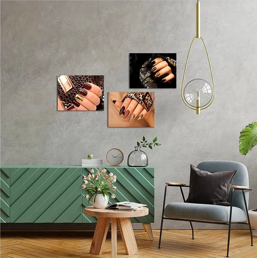 3-Piece Modern Canvas Wall Art Fashion Woman Leopard Print Nail Spa Makeup Manicure Poster Decor - Horizon Endless