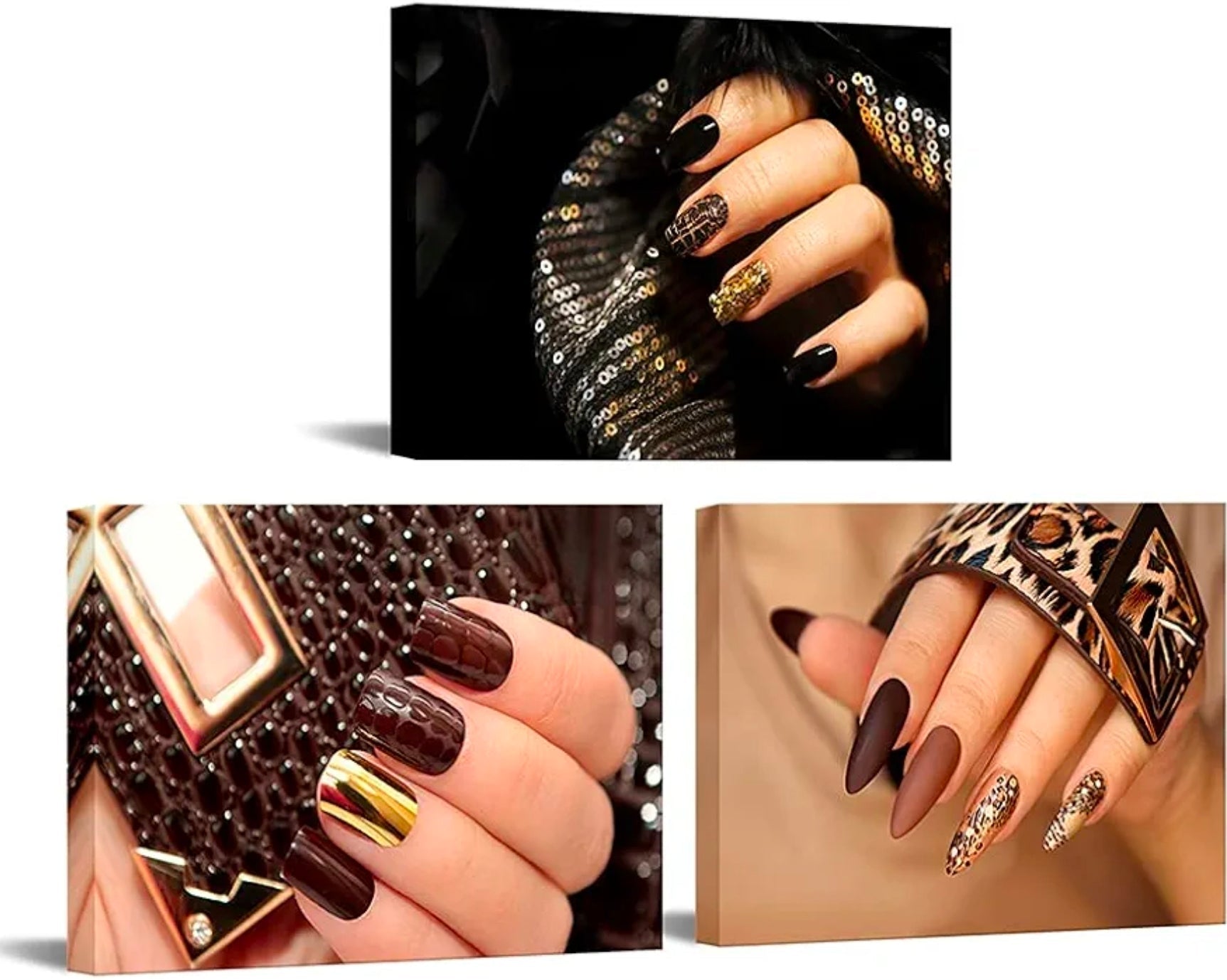 3-Piece Modern Canvas Wall Art Fashion Woman Leopard Print Nail Spa Makeup Manicure Poster Decor - Horizon Endless