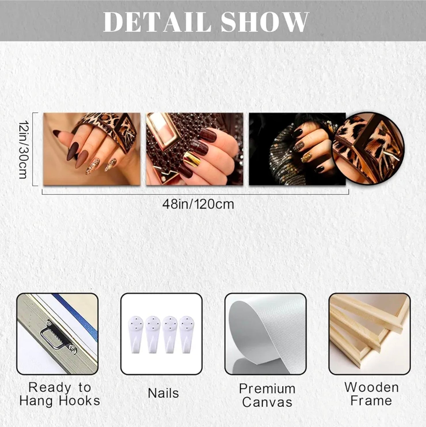 3-Piece Modern Canvas Wall Art Fashion Woman Leopard Print Nail Spa Makeup Manicure Poster Decor - Horizon Endless