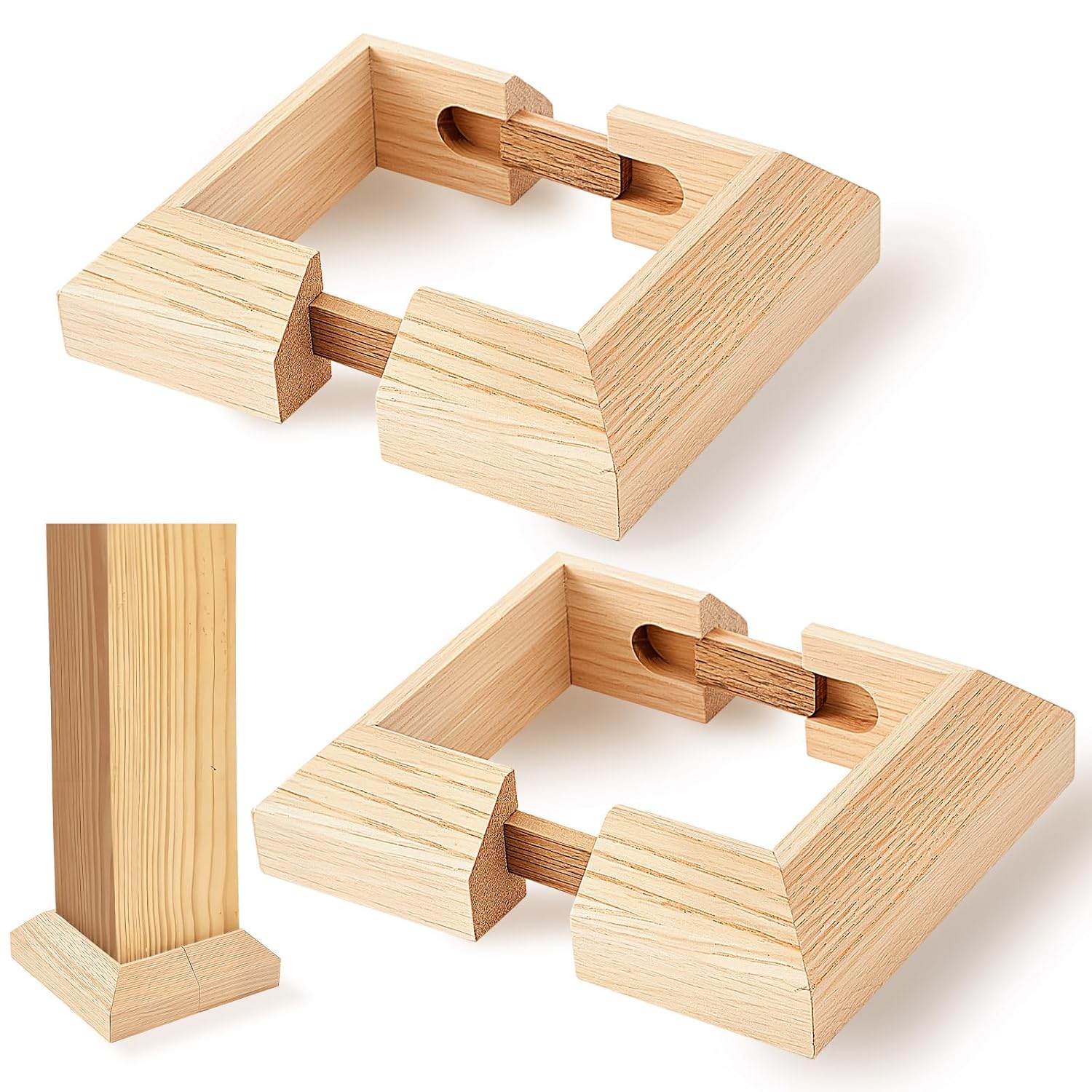 3" Stair Post Base Cover – Red Oak Wood Finish with 2‑Pack Post Wrap | Deck Post Sleeve - Horizon Endless