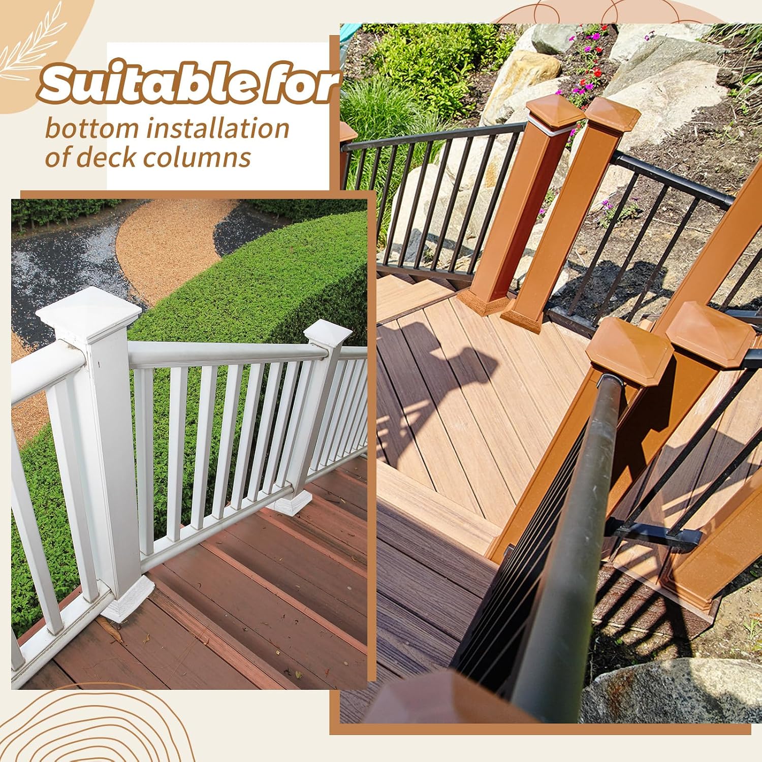 3" Stair Post Base Cover – Red Oak Wood Finish with 2‑Pack Post Wrap | Deck Post Sleeve - Horizon Endless