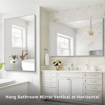 36x55 inch Bathroom Mirror, Silver Rectangle Mirror with Thin Metal Frame, La... - Horizon Endless