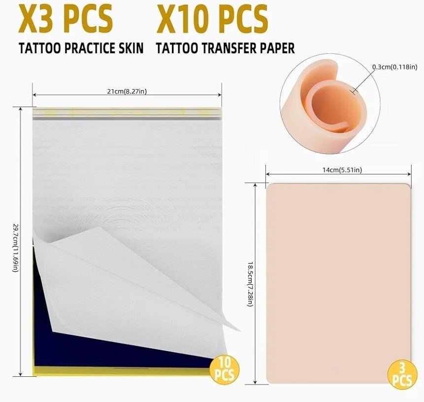 3MM Tattoo Skin Practice Kit - 13Pcs Fake Skin and Stencil Paper Kit Including 3 - Horizon Endless