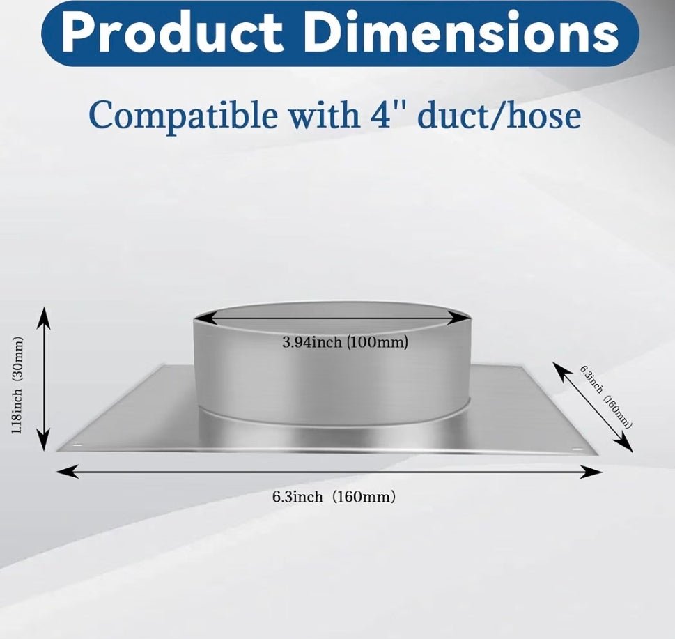 4 Inch Galvanized Steel Duct Flange, Dryer Vent Wall Plate Adapter Square spigot connector, fits HVAC air ventilation systems, kitchen and bathroom extractor fan piping - Horizon Endless