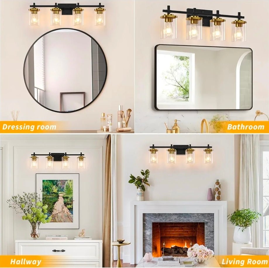 4-Light Modern Black and Gold Vanity Lights, Stylish Bathroom Wall Sconces - Horizon Endless
