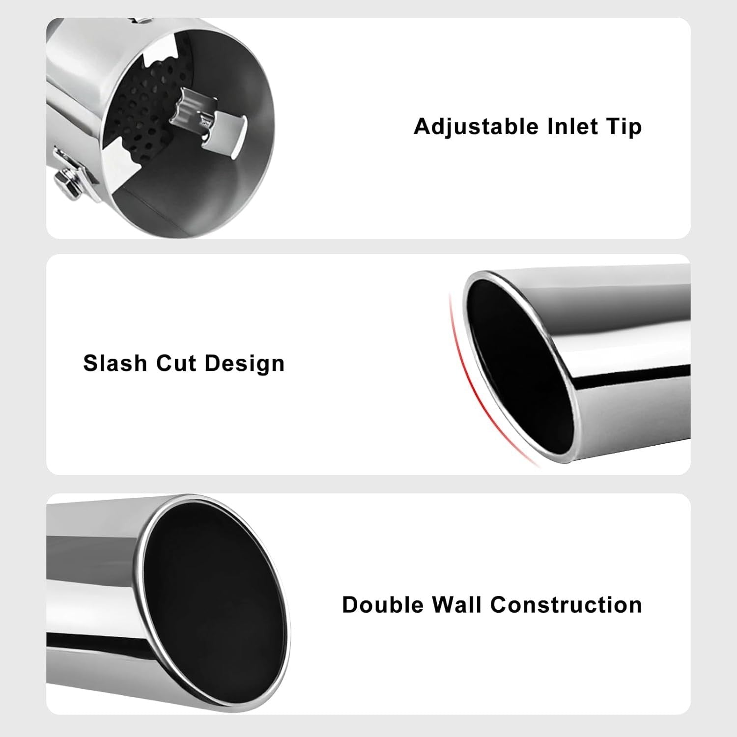 4" Outlet Adjustable Exhaust Tip Double Wall Polished Stainless Steel 1.5‑2.5" - Horizon Endless