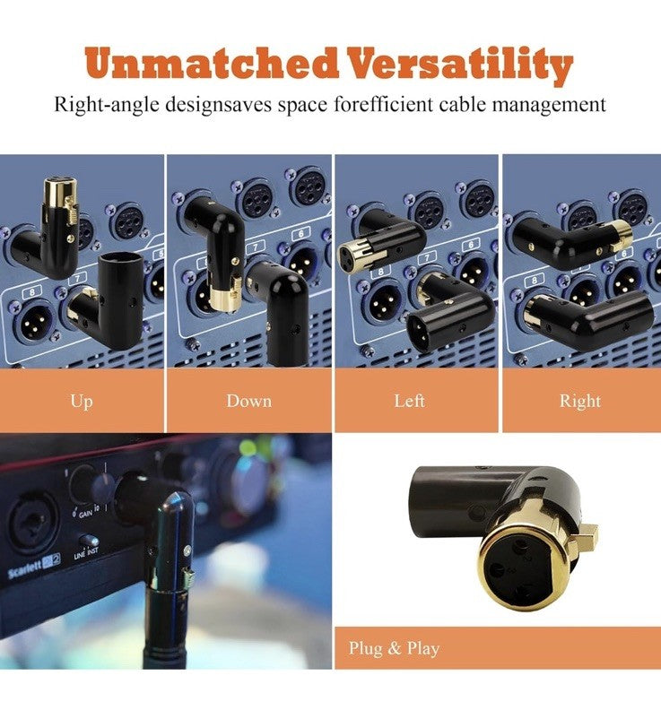 Right Angle XLR Male to Female Adapter – Adjustable 3‑Pin 90° Audio Connector