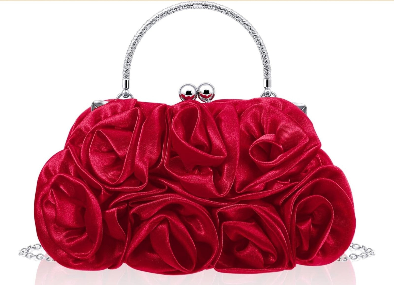 Women Evening Clutch, Small Floral Satin Purse with Detachable Strap for Moth...