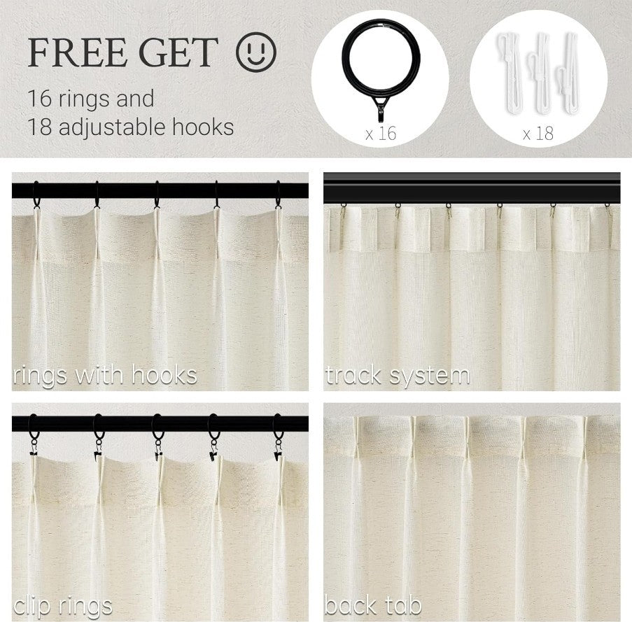 Pinch Pleated 92 Inch Curtains 2 Panels for Living Room Natural Curtains 92 2pk