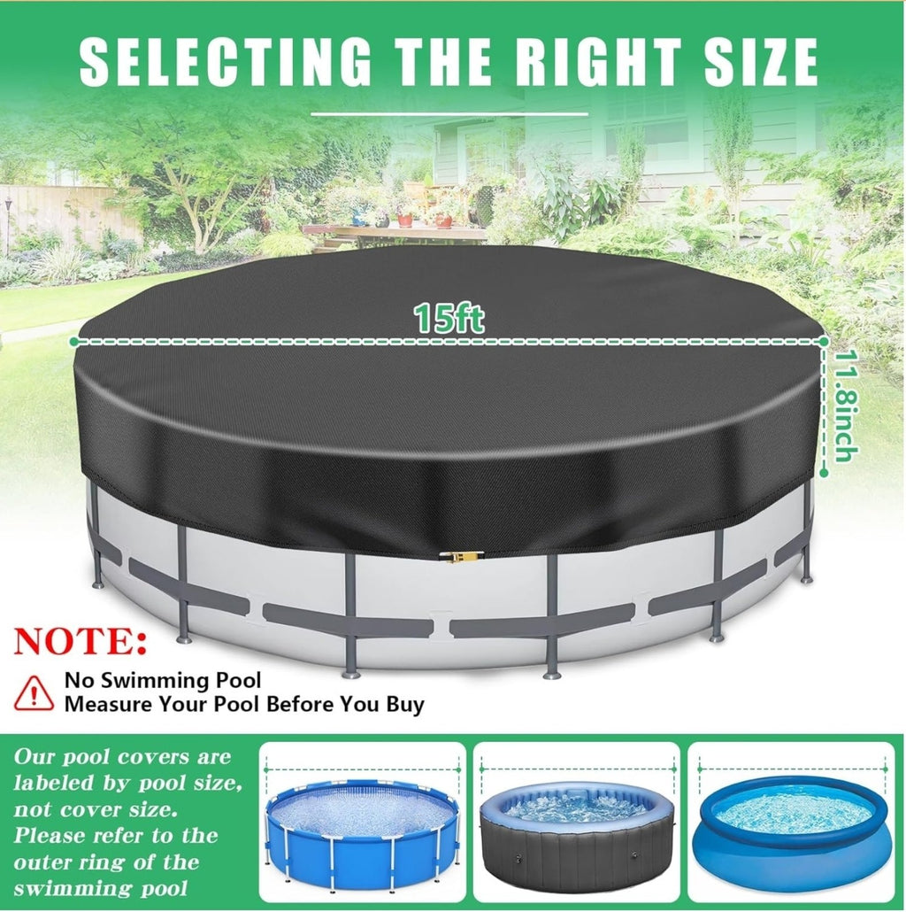 Round Pool Cover Heavy Duty Winter Pool Cover for 15 FT Above Ground Pool Black