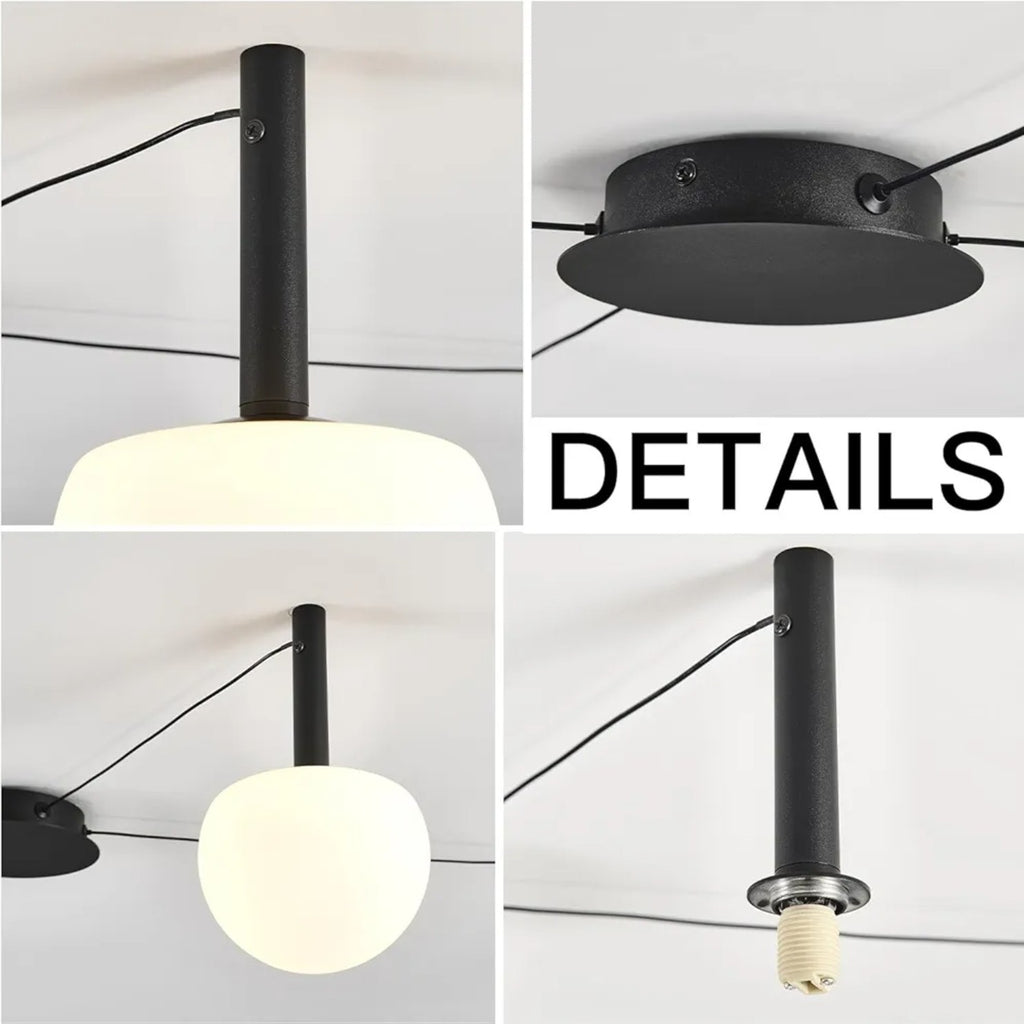 4-Light Black Glass semi Embedded Ceiling Light Suitable for Living Rooms, bedro