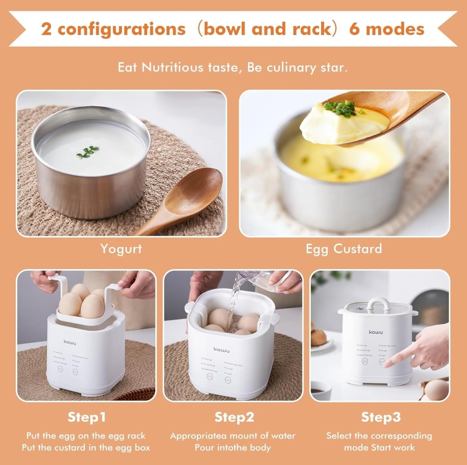Rapid Egg Cooker, 6 In 1 Easy-To-Peel, Hard, Medium, Soft Boiled Eggs, Yogurt