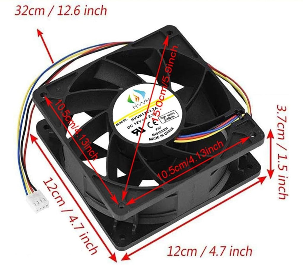 Antminer Bitmain S7 S9 L3 D3 V9 T9 6000RPM Cooling Fan Replacement 12V 4-Pin Fan