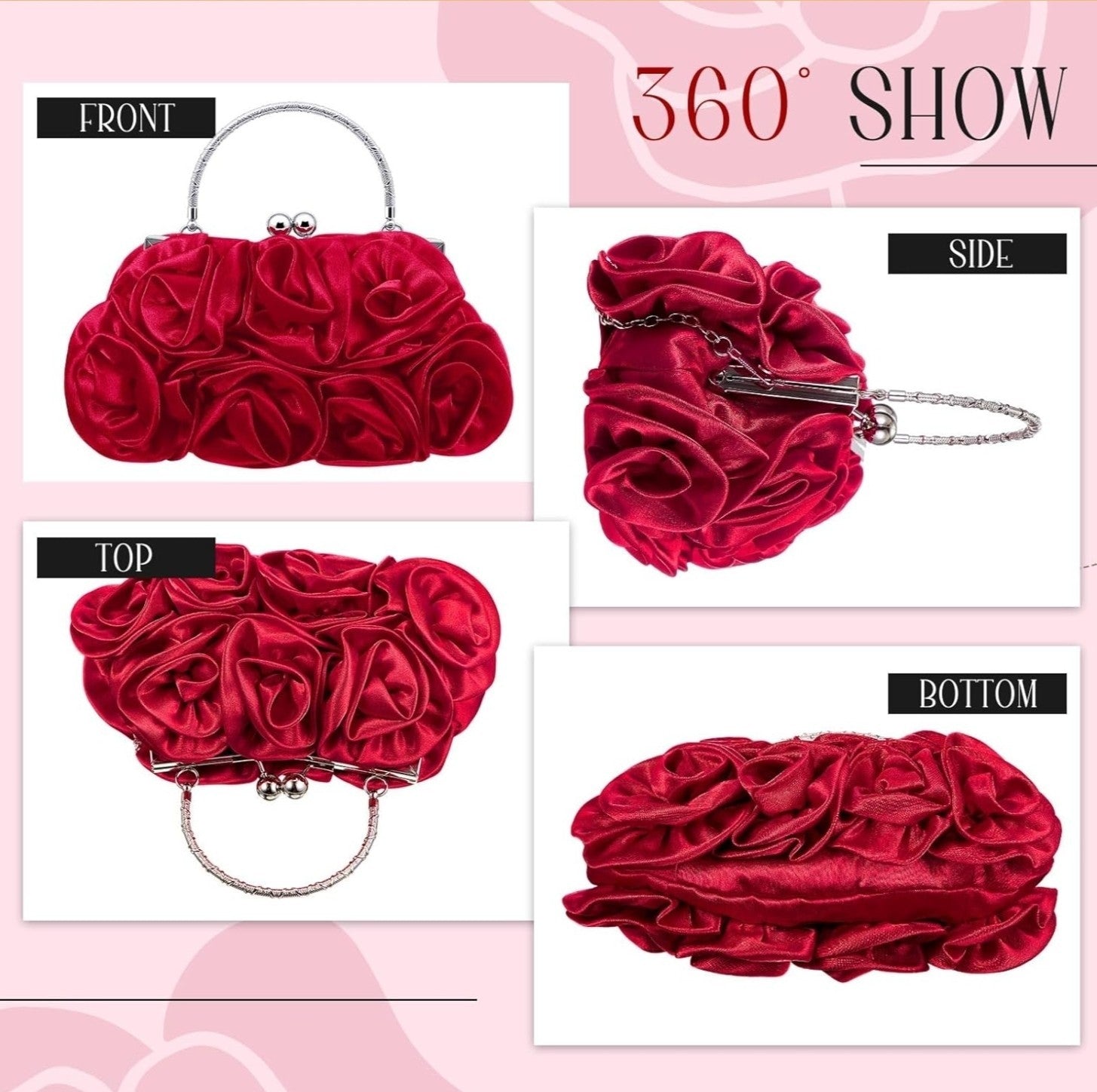Women Evening Clutch, Small Floral Satin Purse with Detachable Strap for Moth...