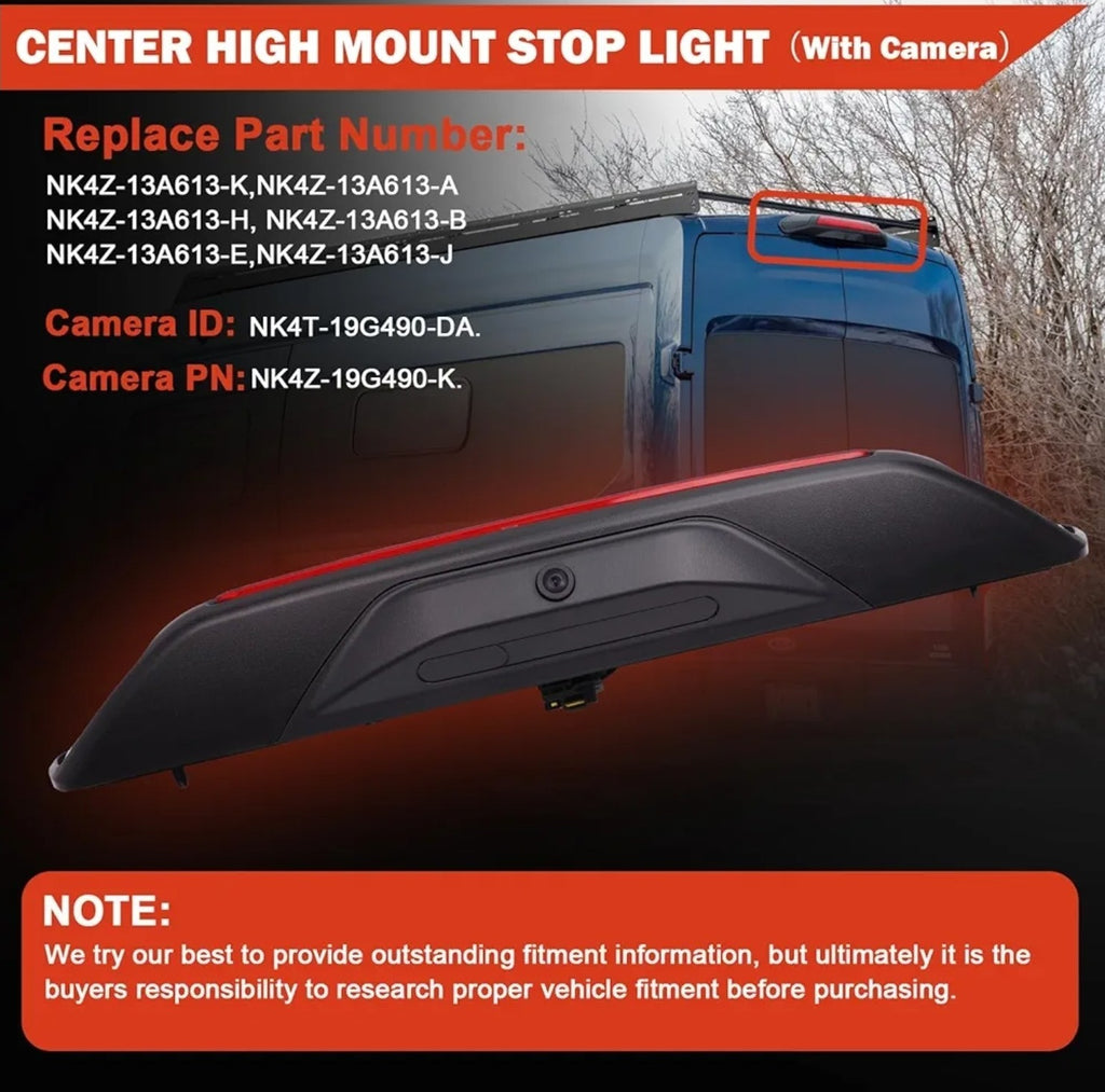 Third Brake Light With Camera Compatible with Ford Transit 150 250 350 2020-2025