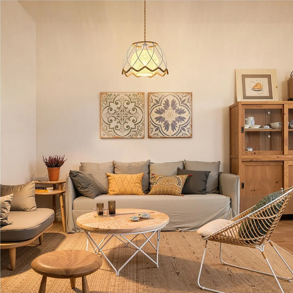 13'' Boho Rattan Pendant 1 Light Hand Woven Chandelier for Dining Room Fixture