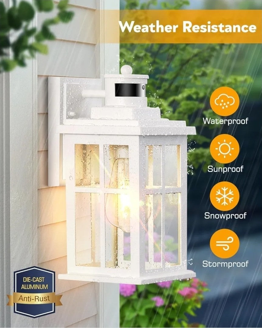White Outdoor Wall Lights, Motion Sensor Porch Light Outdoor, Dusk to Dawn Ou...