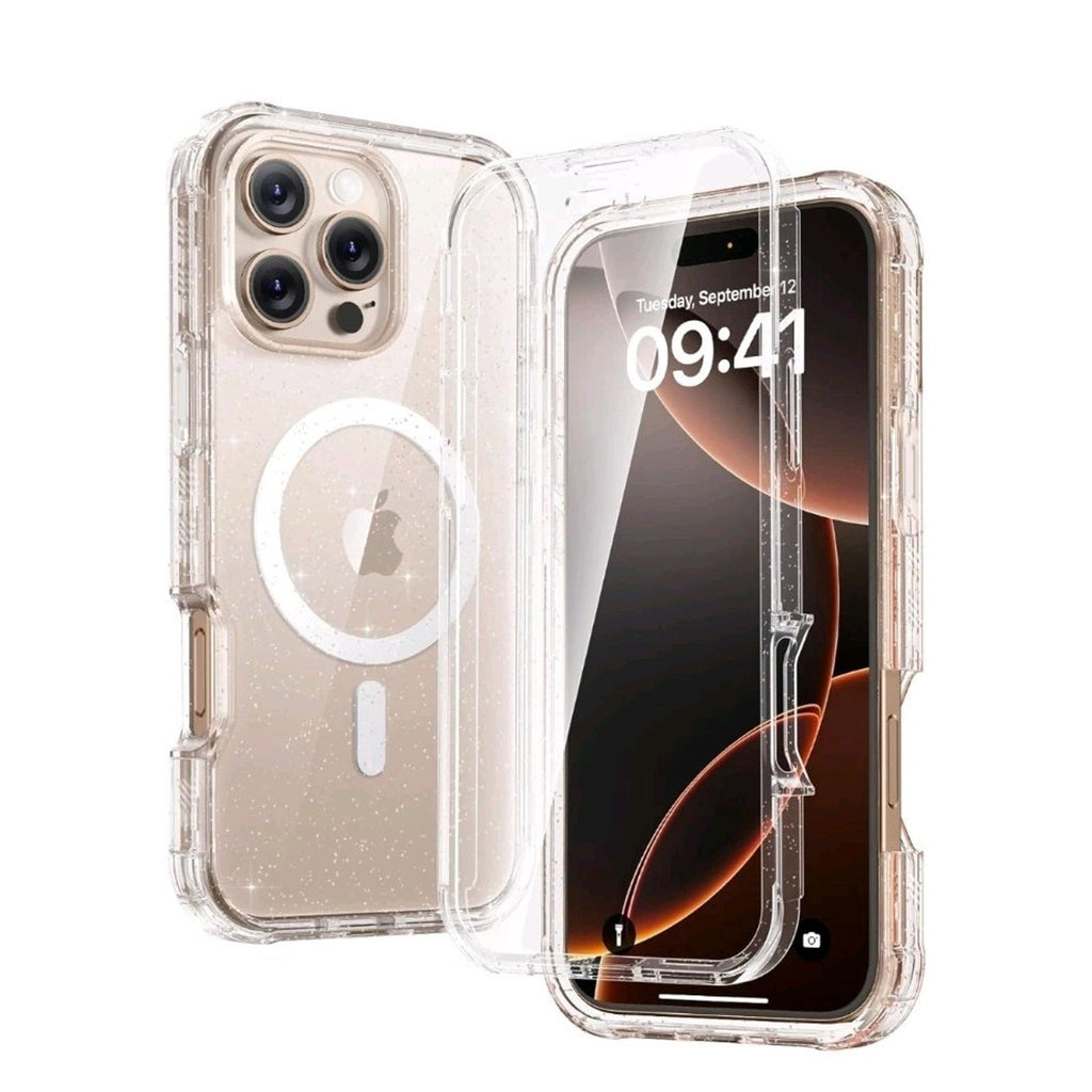 Iphone 16 Pro Mag Case Clear Glitter, with Screen Protector