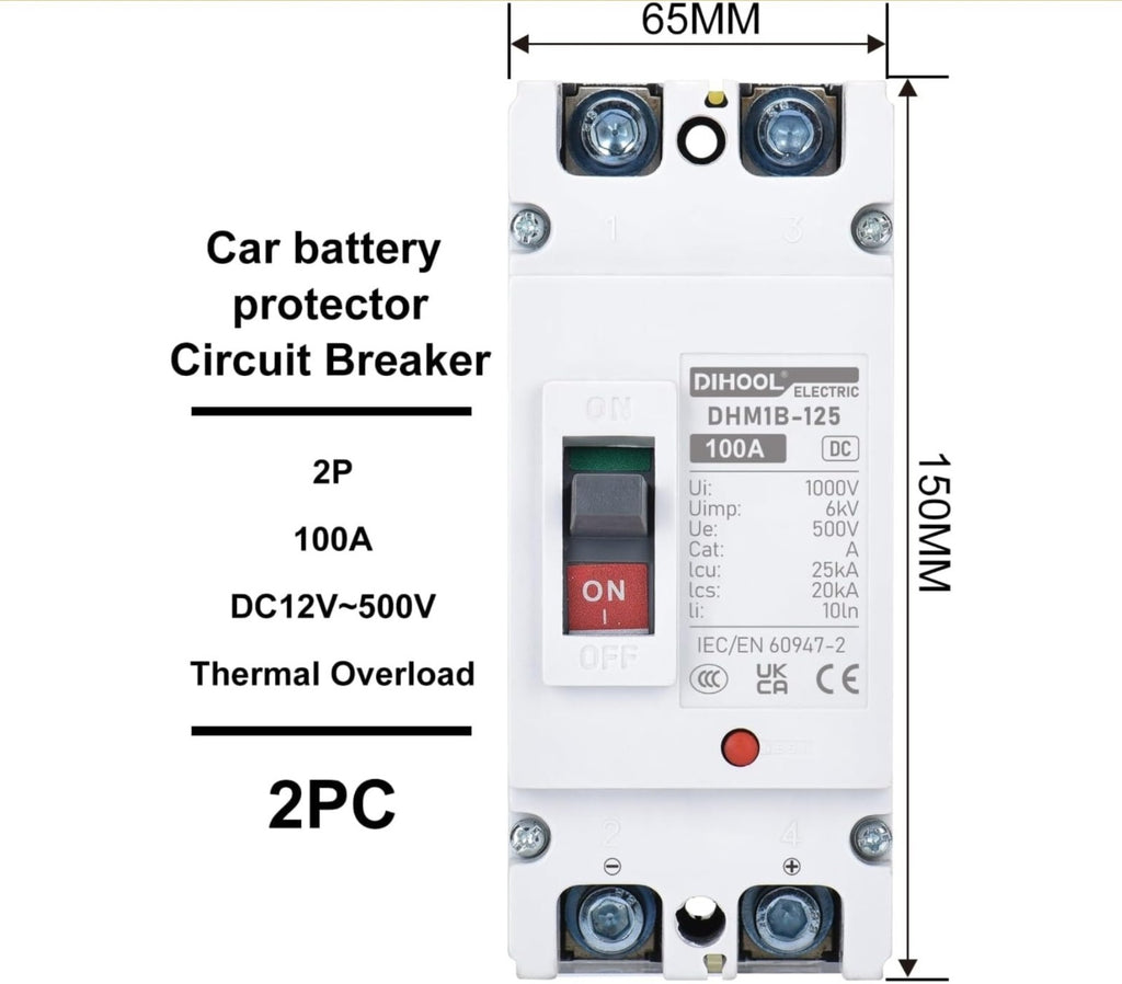 DC Main 100 Amp Circuit Breaker, Battery Disconnect Switch 500V, Master Switc...