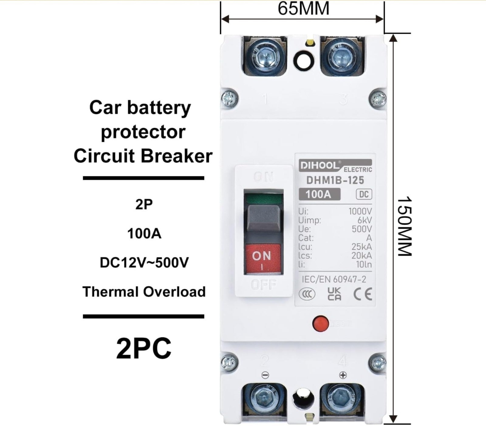 DC Main 100 Amp Circuit Breaker, Battery Disconnect Switch 500V, Master Switc...