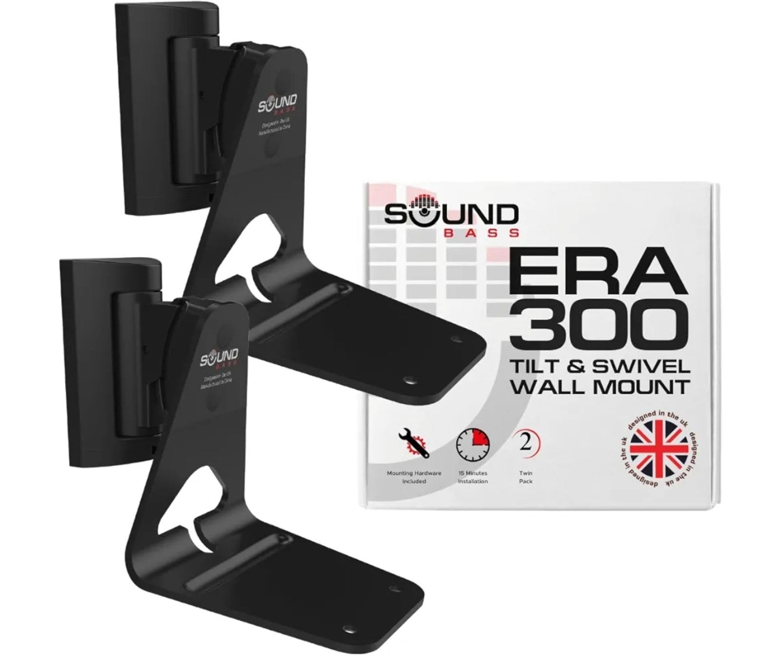 ERA300 Wall Mount Bracket, Tilt and Swivel, Black, Twin (2pcs), Compatible wi...