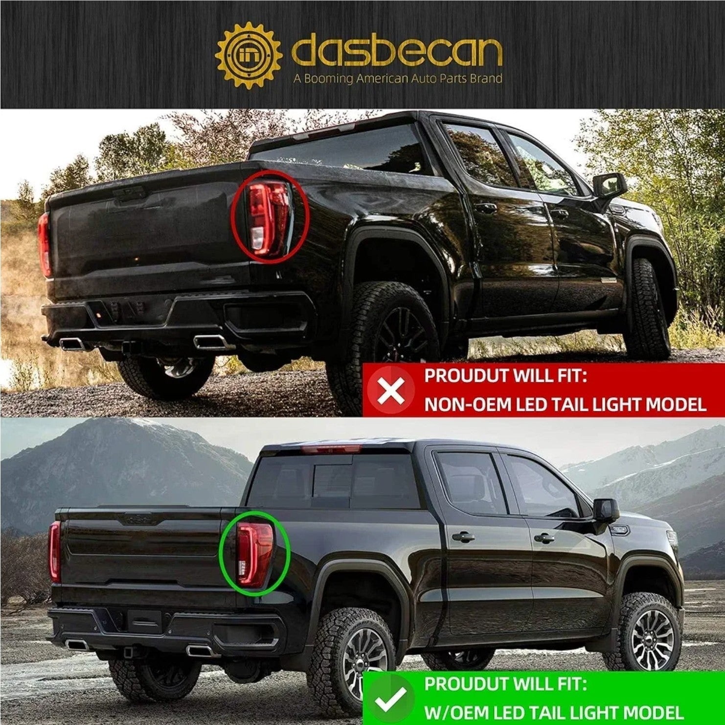 Left Driver Side Tail Light Assembly Rear Lamp LED Type for 2019-2023 GMC Sierra